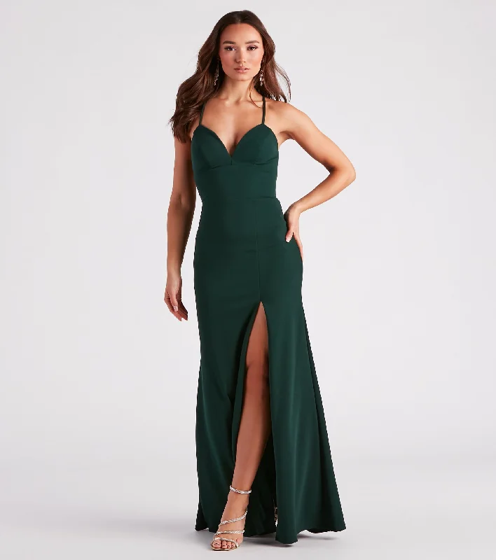 Aaliyah Formal Crepe Lace-Up Mermaid Dress