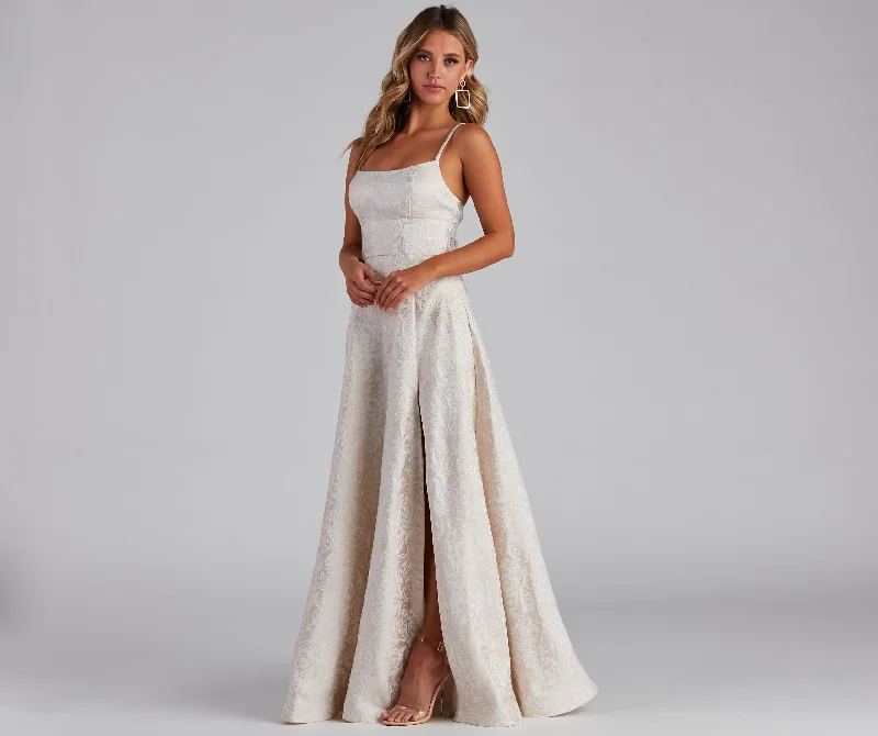 Adalyn Brocade High Slit Dress