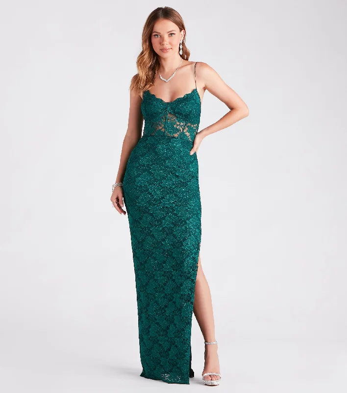 Adelaide Formal Glitter Lace Slit Long Dress