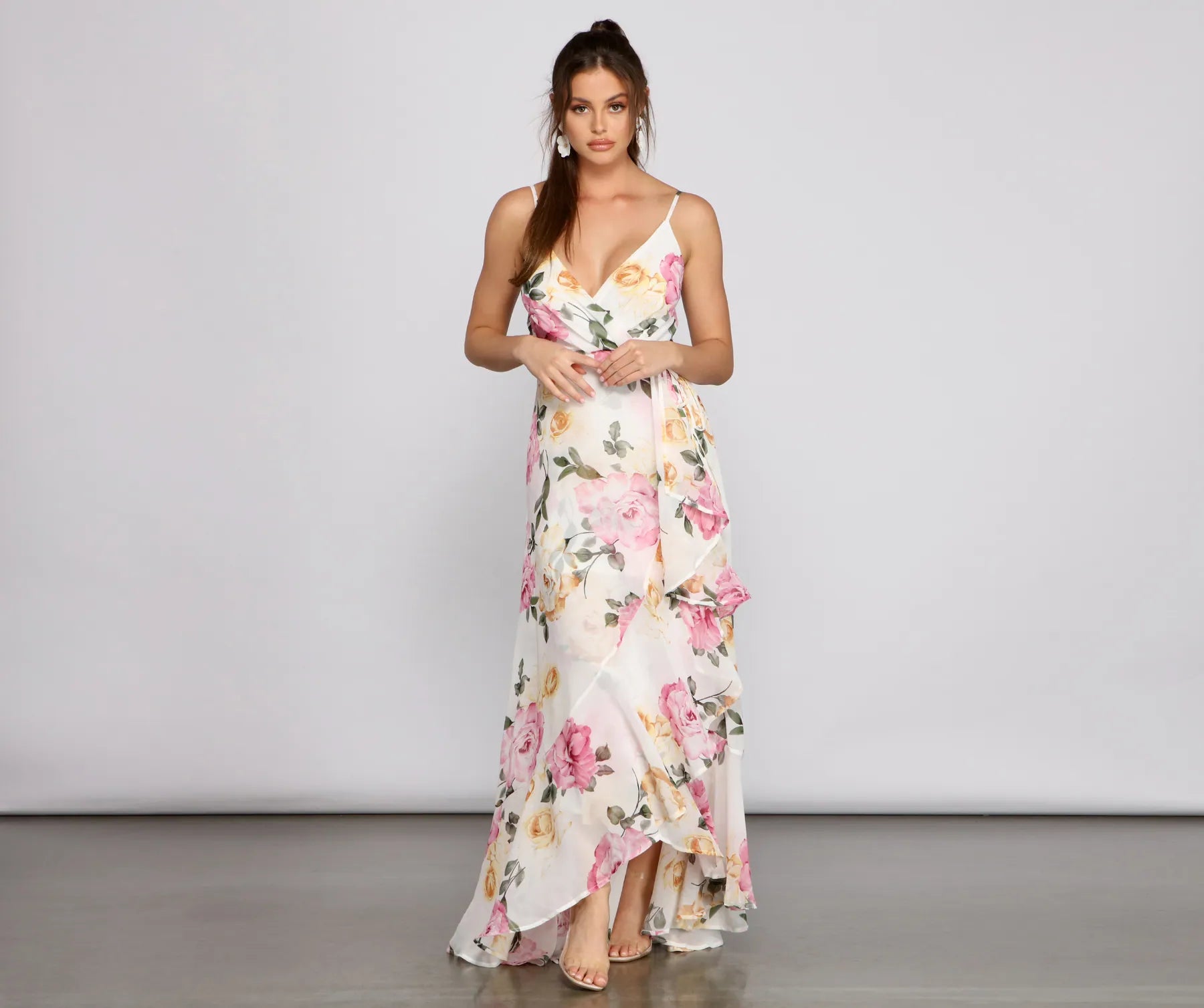 Aleena Formal Ruffled Chiffon Floral Dress