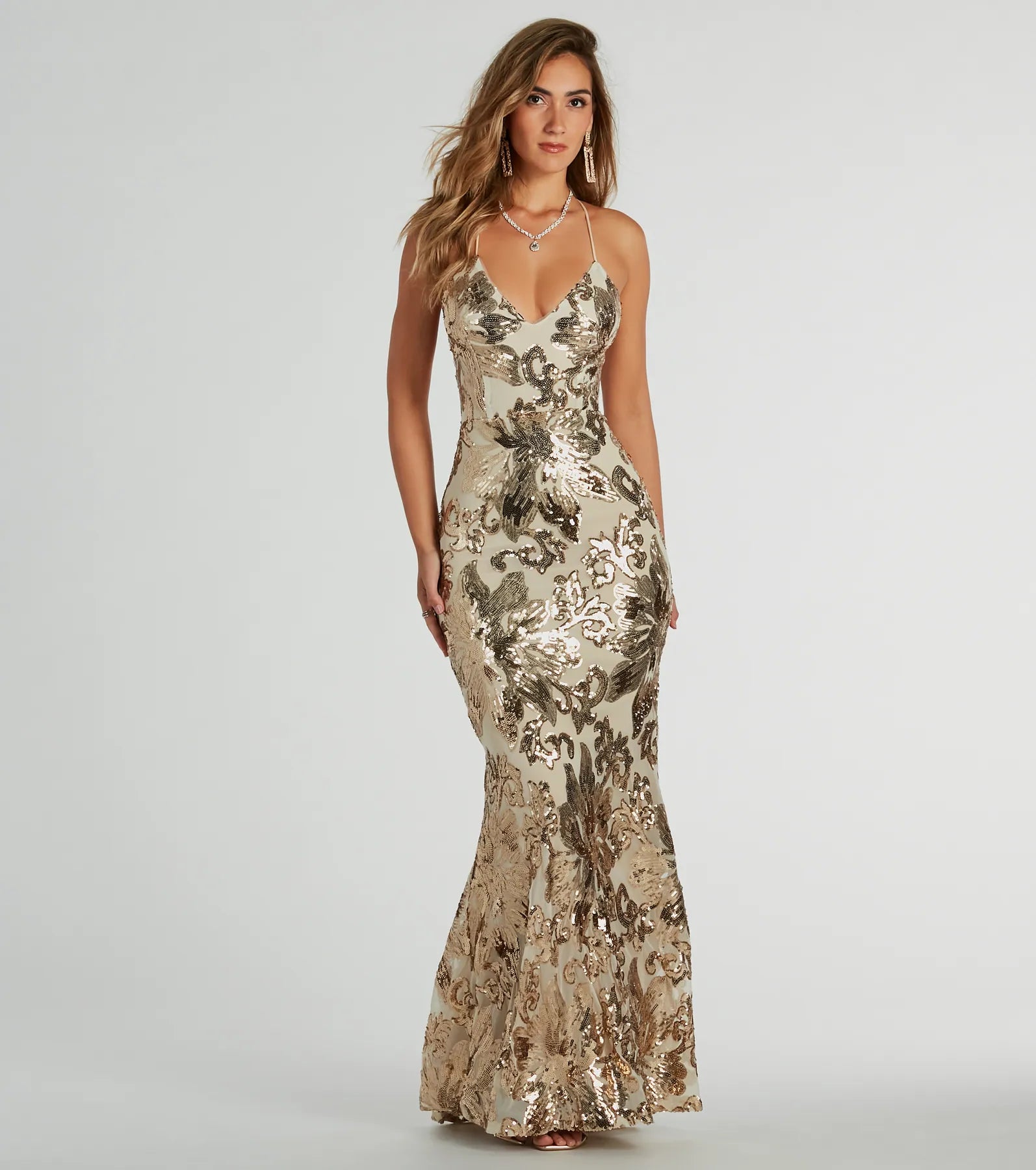 Alison Lace-Up Mermaid Sequin Formal Dress