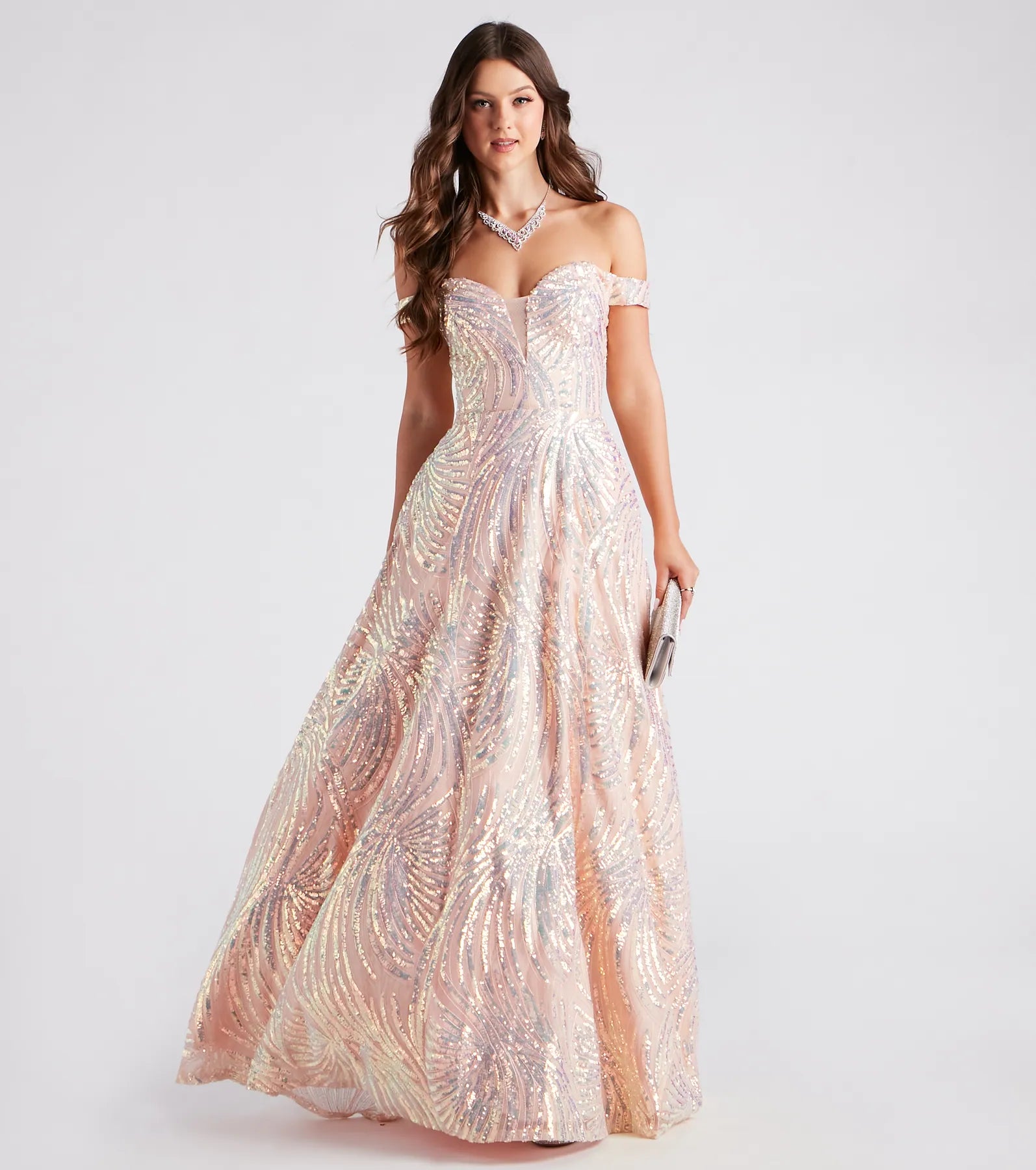 Ava Sequin Off-The-Shoulder Ball Gown