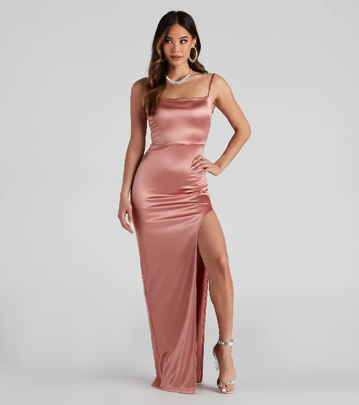 Ayla High Slit Satin Dress