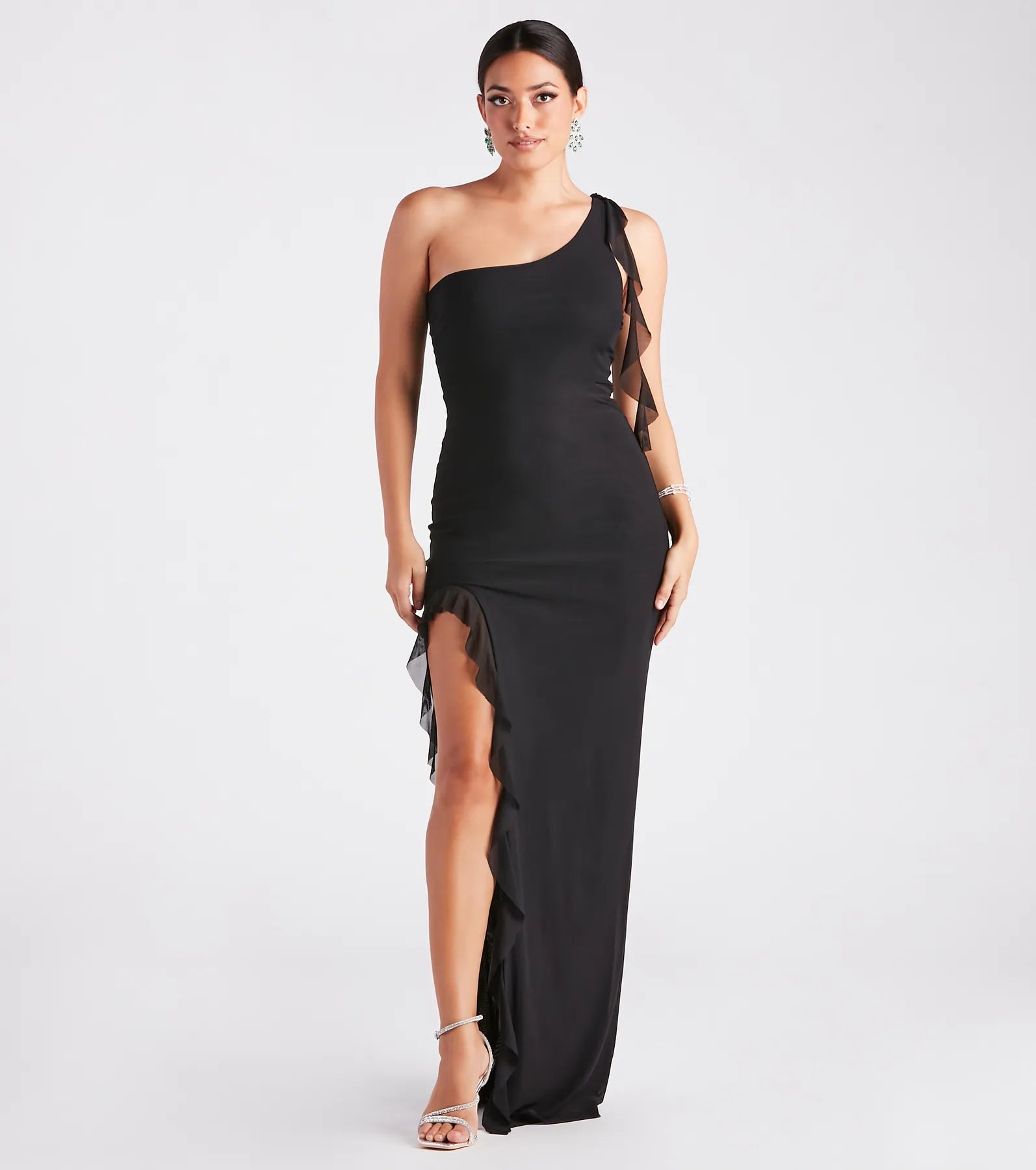 Brinley Formal One Shoulder Ruffle Dress