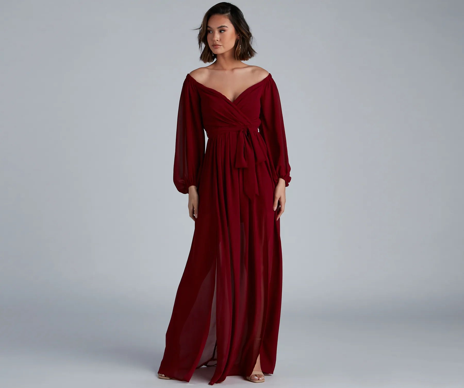 Britt Off-The-Shoulder Chiffon Formal Dress