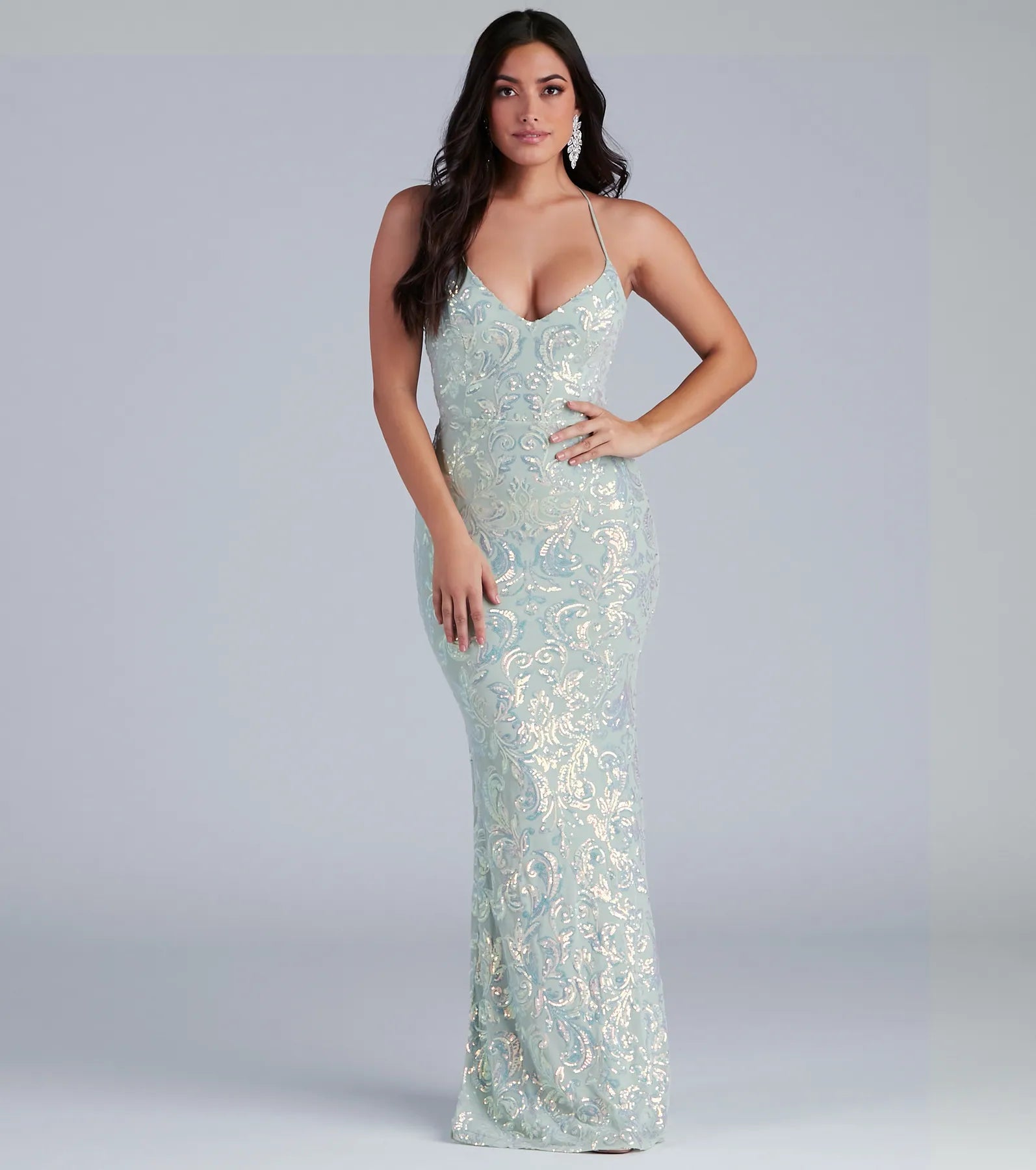 Christal Sequin Strappy Mermaid Formal Dress