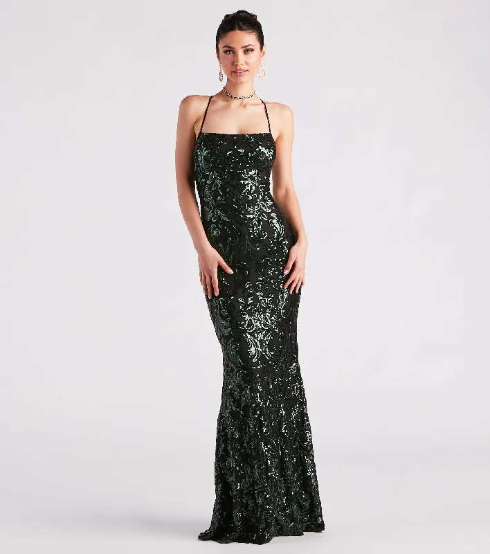 CLEARANCE - Lacie Formal Sequin Lace-Up Mermaid Dress