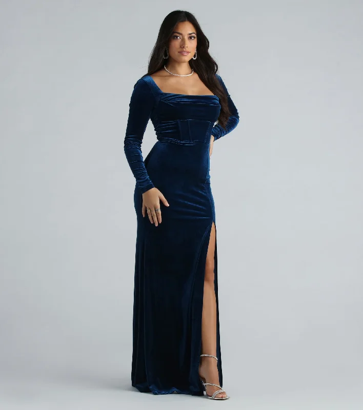 CLEARANCE - Pam Formal Velvet Long Sleeve Mermaid Dress