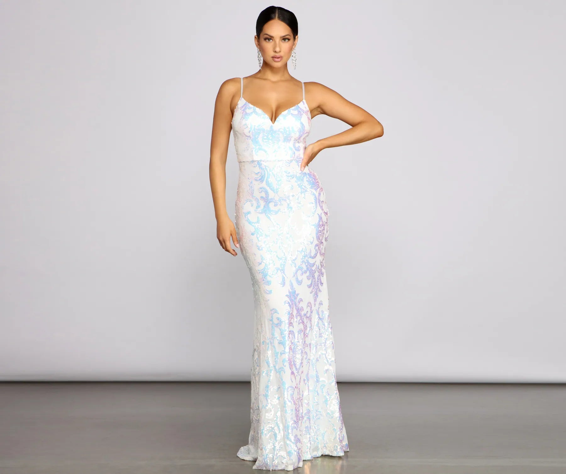 Fallon Sleeveless Sequin Mesh Formal Dress