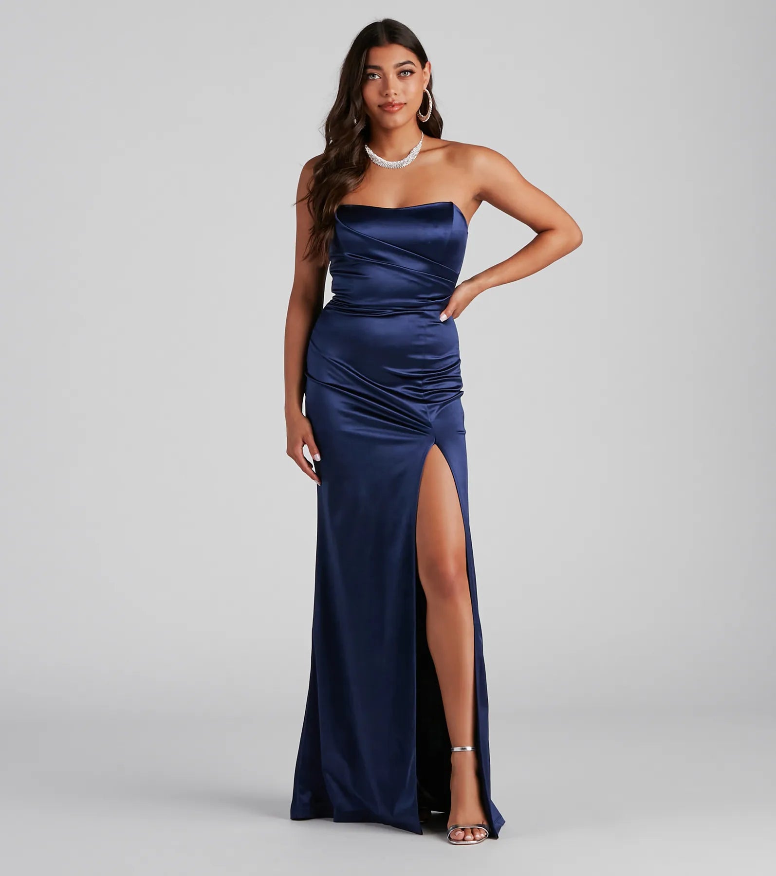 Gianna Strapless High-Slit Satin Dress