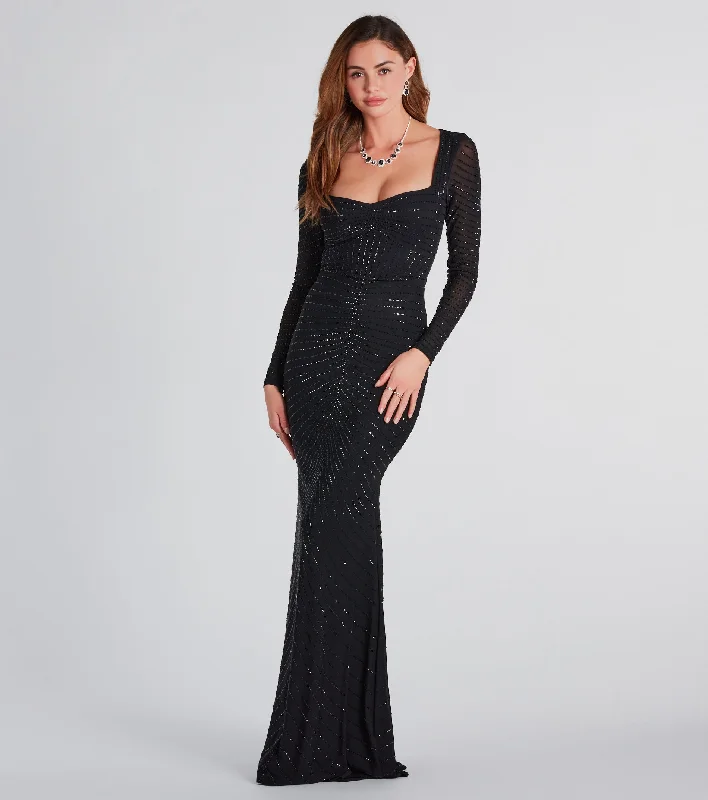 Janette Formal Rhinestone Mesh Mermaid Dress