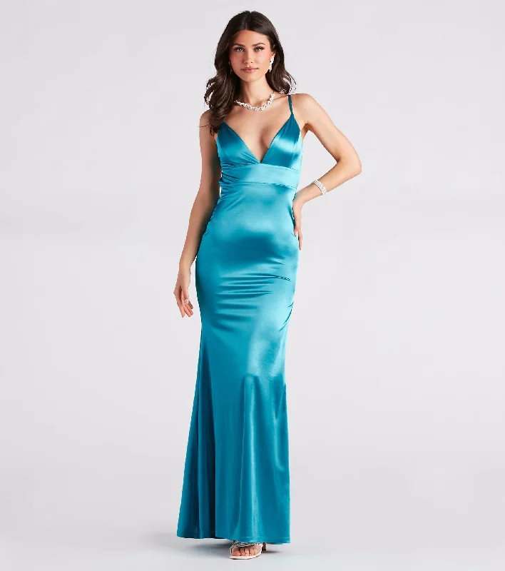 Jessa Formal Satin V-Neck Mermaid Dress