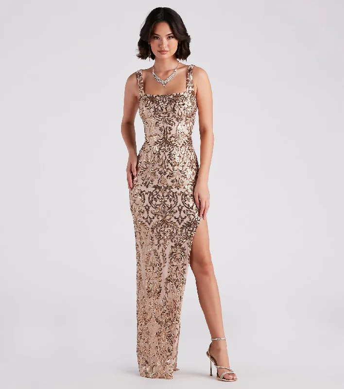 Jolena Formal Sequin Side Slit Dress