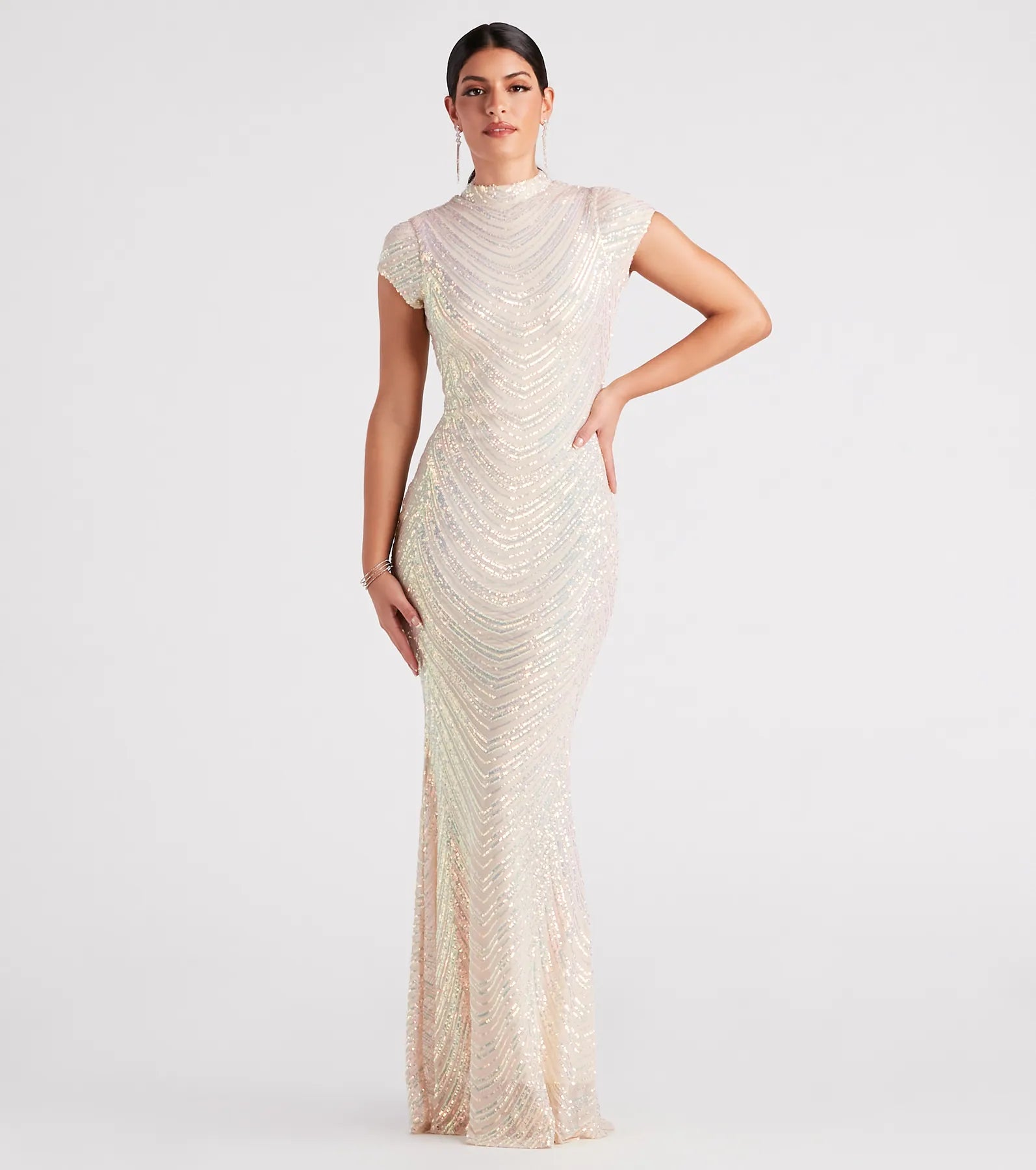 Justine Formal Sequin Mock Neck Mermaid Dress