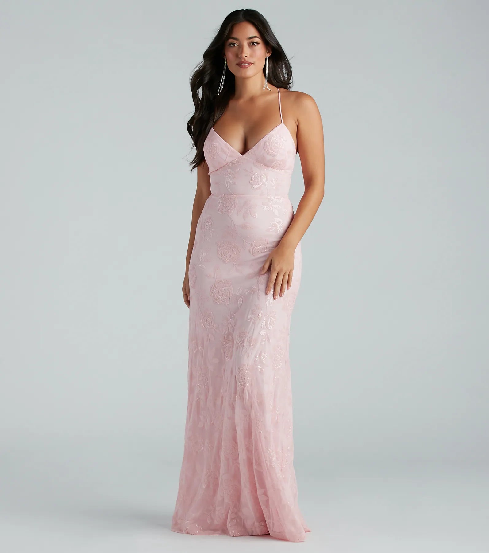 Kleo Formal Sequin Rose Lace-Up Mermaid Dress