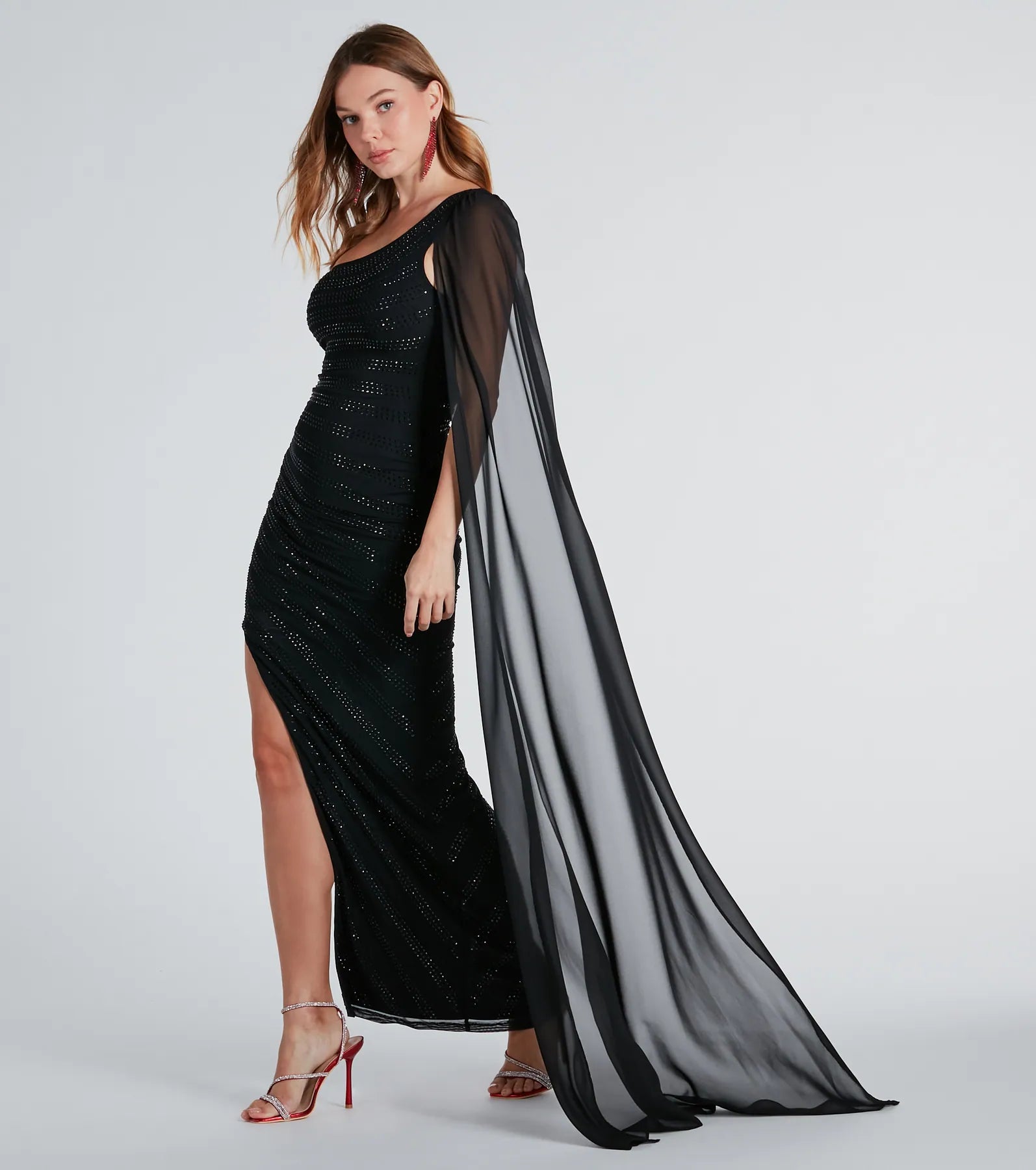 Lizzie Formal Rhinestone Dress With Chiffon Sash