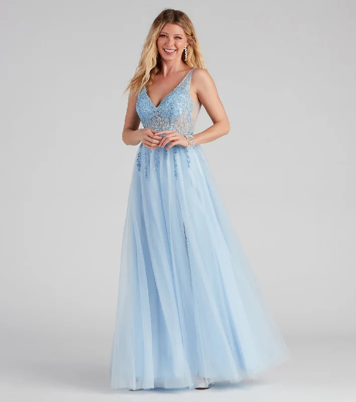 Merritt Formal V-Neck Tulle Ball Gown