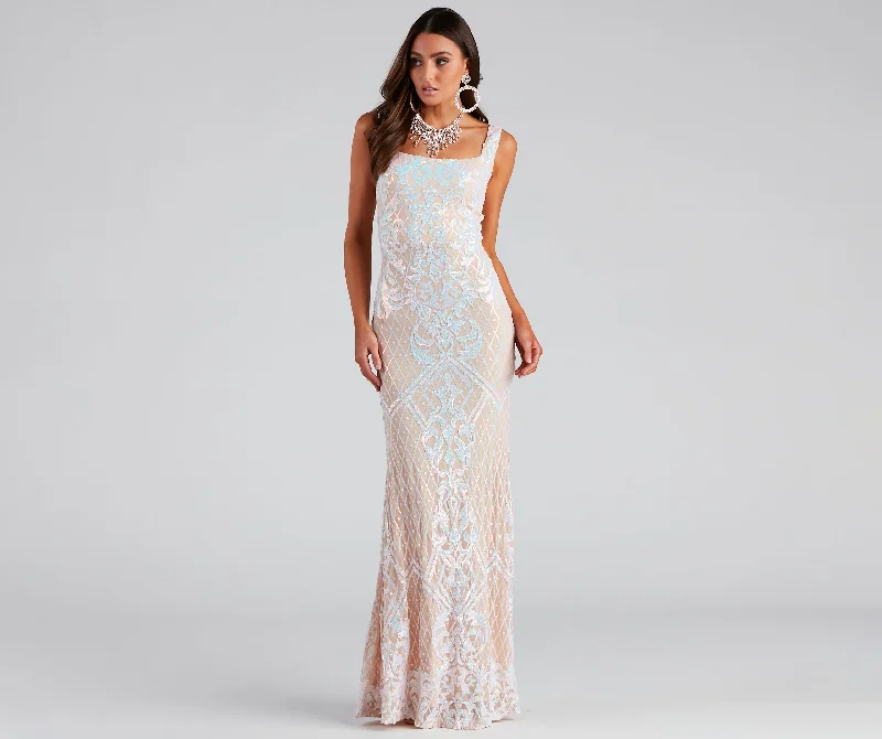 Micaela Formal Sequin Scroll Mermaid Dress