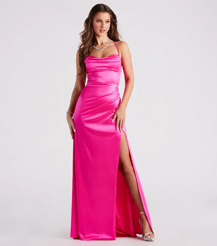 PLACEHOLDER - Melinda Formal Satin Lace-Up Mermaid Dress