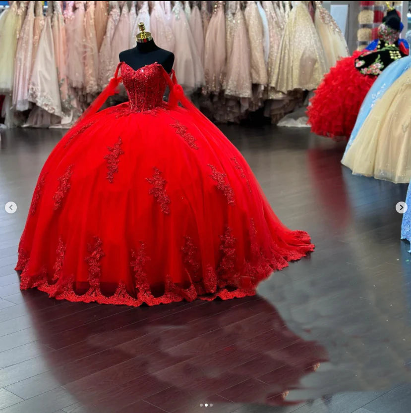 Princess Quinceanera Dresses Lace Off-Shoulder Sweet 16 Birthday Party Dress   S4777