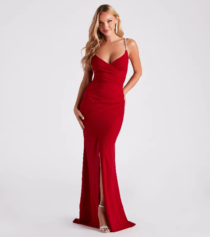 Rosalie Rhinestone Strap Mermaid Wrap Dress