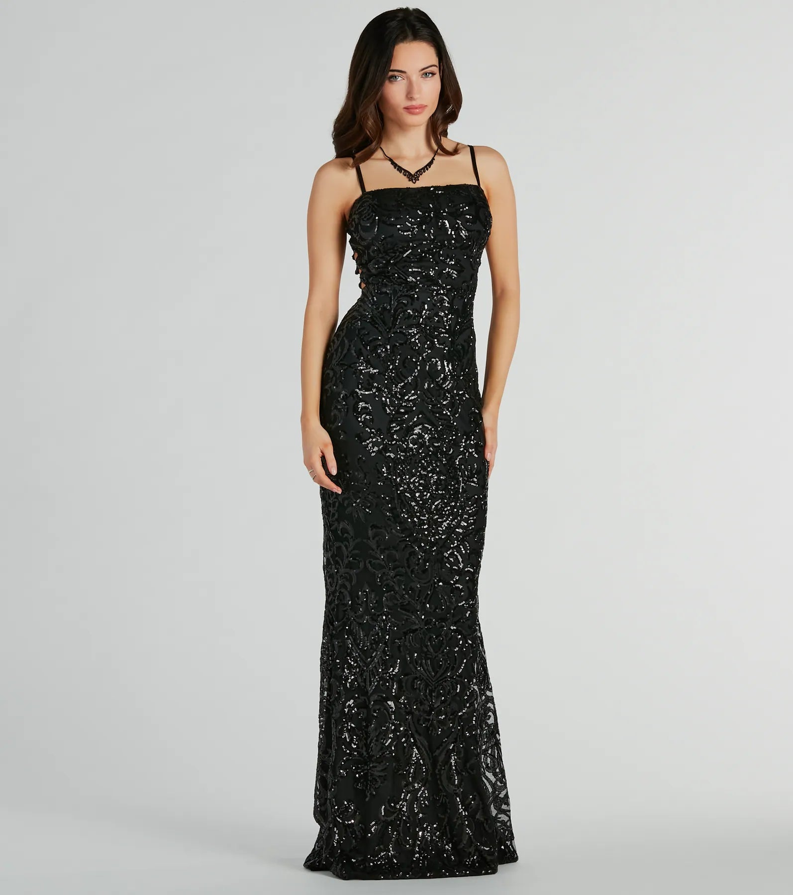 Shelby Side Lace-Up Mermaid Sequin Formal Dress