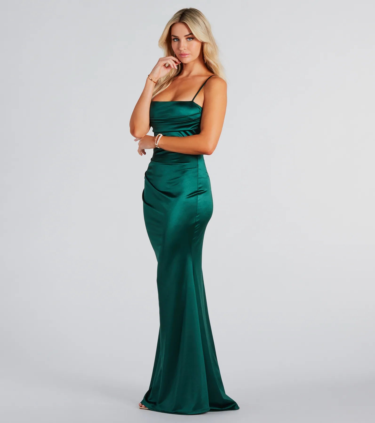 Teagan Formal Satin Pleated Mermaid Long Dress