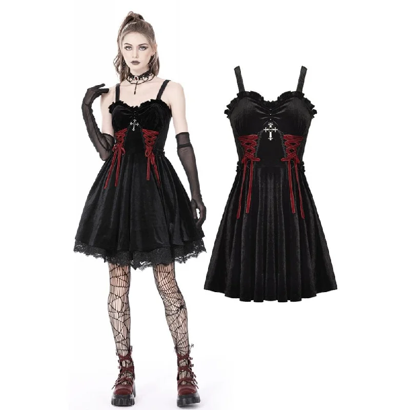 Women's Gothic Strappy Cross Velvet Slip Dress