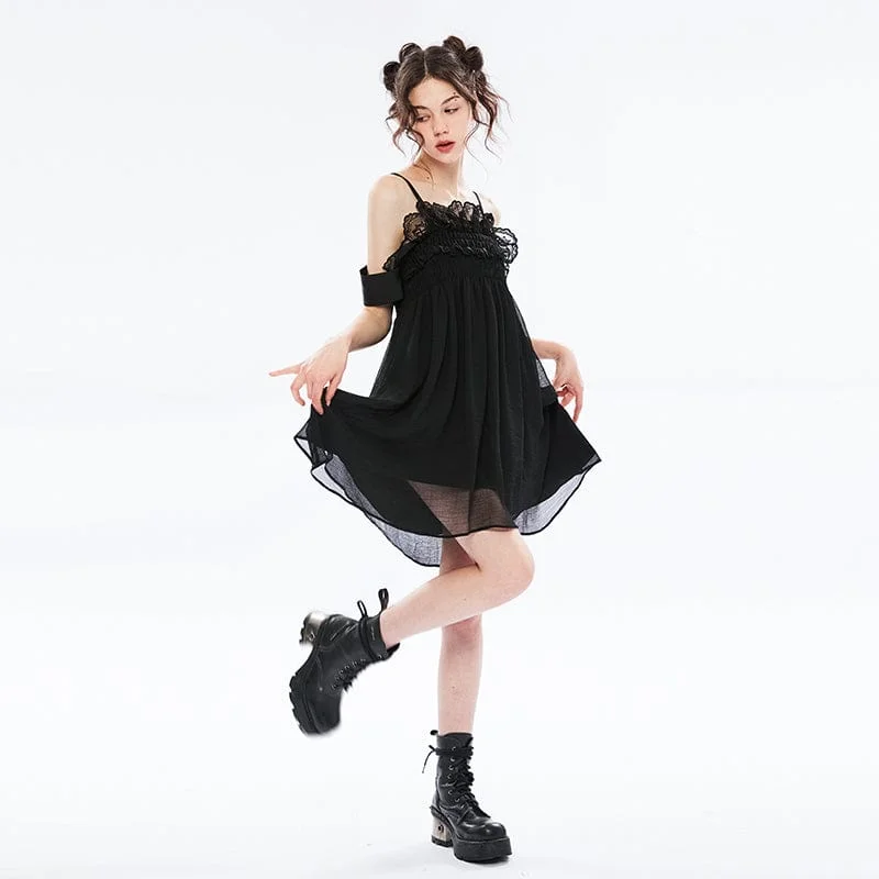 Women's Vintage Off Shoulder Ruffles Chiffon Slip Dress