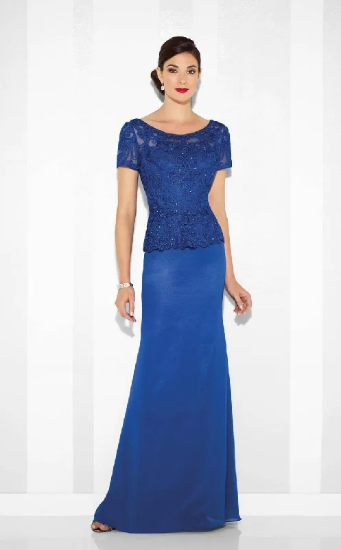 Cameron Blake - 117609 Embroidered Short Sleeves Evening Dress - 1 Pc Royal Blue in Size 6 Available