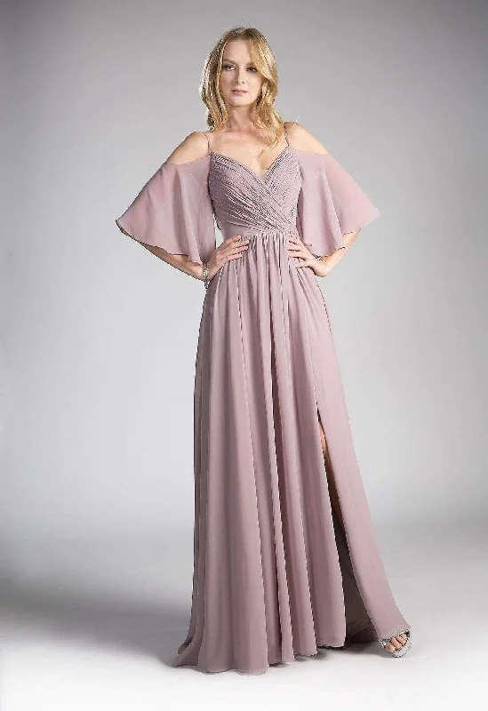 Cinderella Divine - Cold Shoulders Flutter Sleeve Evening Dress CJ267 - 1 pc Dusty Rose In Size 4 Available