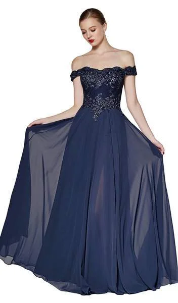 Cinderella Divine - Flowy Chiffon Lace Embellished A-Line Gown 7258