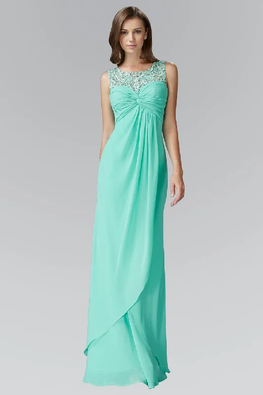 Elizabeth K - GL2061 Beaded Illusion Scoop Neck Chiffon Dress