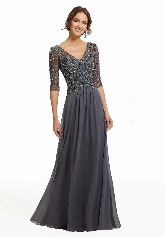 MGNY By Mori Lee - 72028SC Beaded V-Neck A-Line Evening Dress