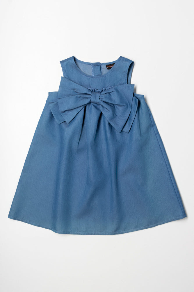 A-Line Denim Bow Dress Blue