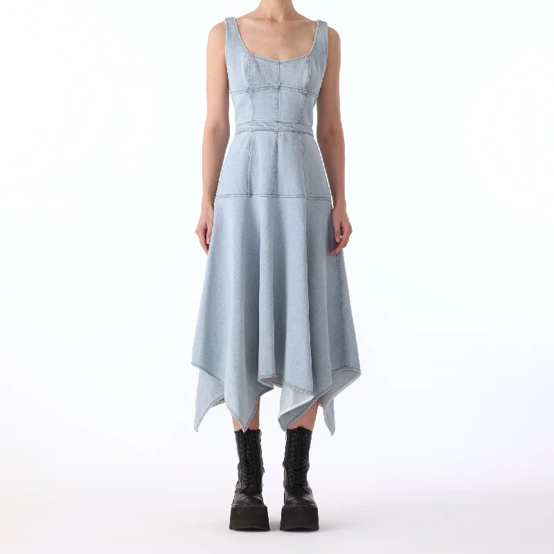 S/L DENIM DRESS w/ ASYMMETRICAL HEM